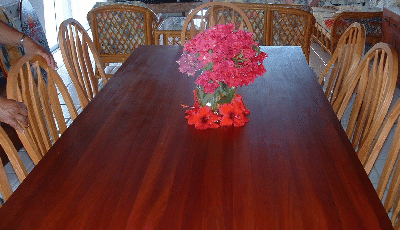 Top of black cherry dining room table